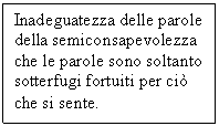 Text Box: Inadeguatezza delle parole della semiconsapevolezza che le parole sono soltanto sotterfugi fortuiti per ci che si sente.